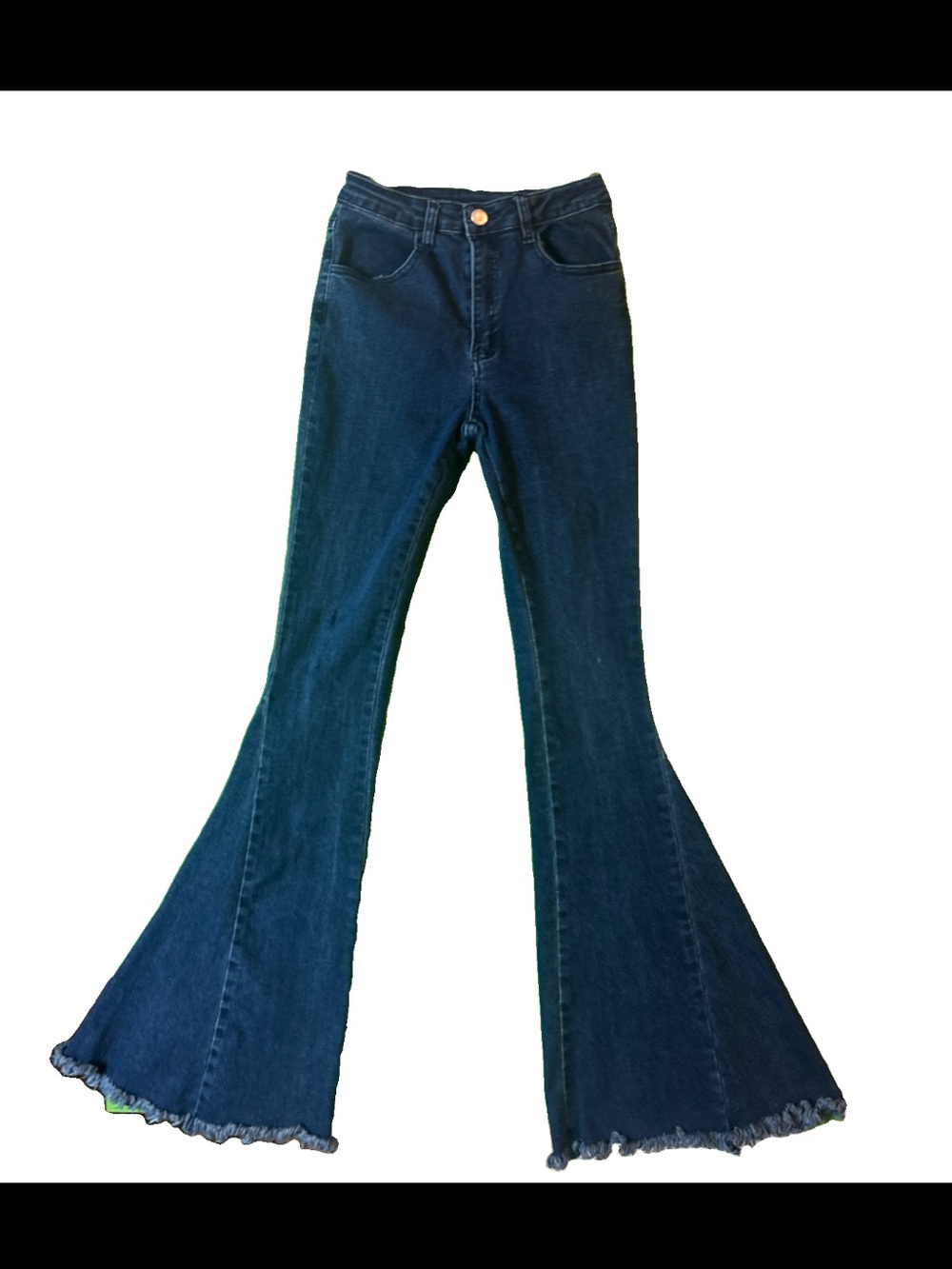 Altar’d State Mega Flare Bell Bottom Jeans S 24x31 Dark Wash Mid Rise Raw Hem